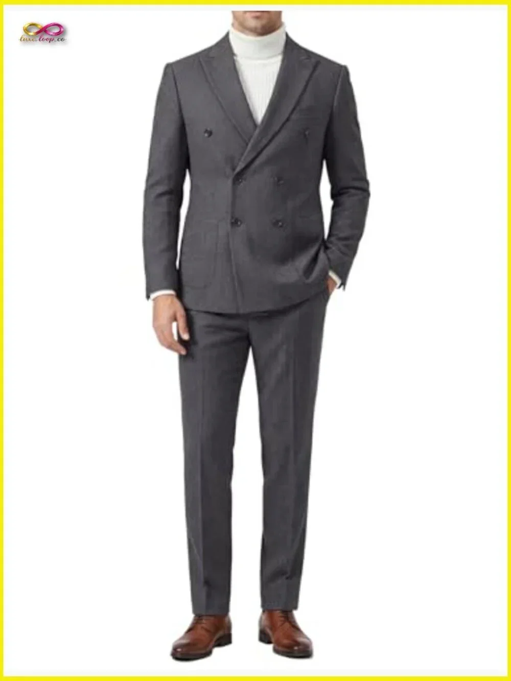 Herringbone Tweed Suit Double Breasted Retro Classic Business Wedding Groom
